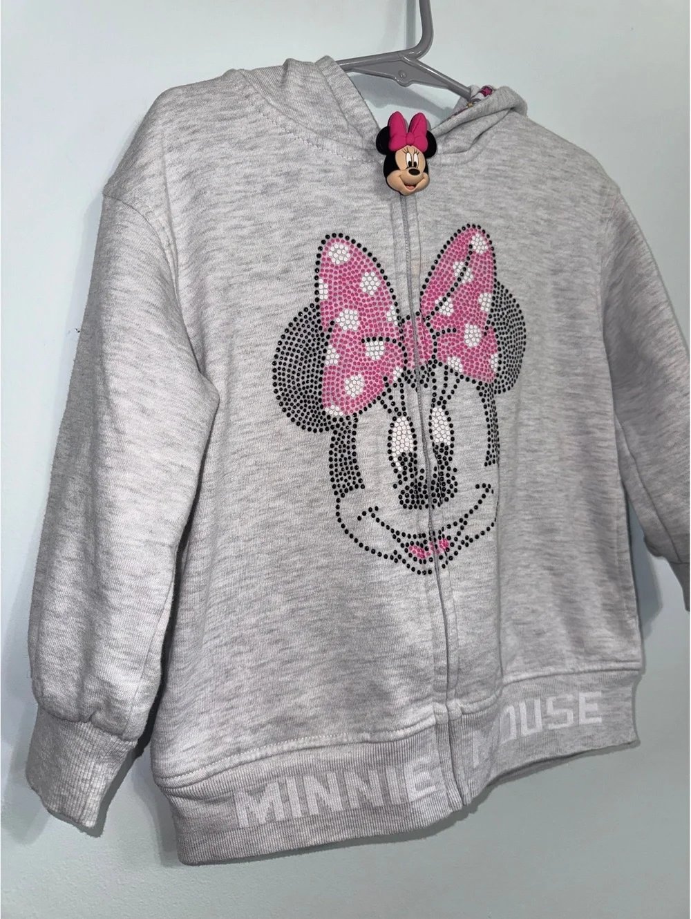 Girls Size 4 Minnie Mouse Grey Hooded Zip-Up Sweatshirt